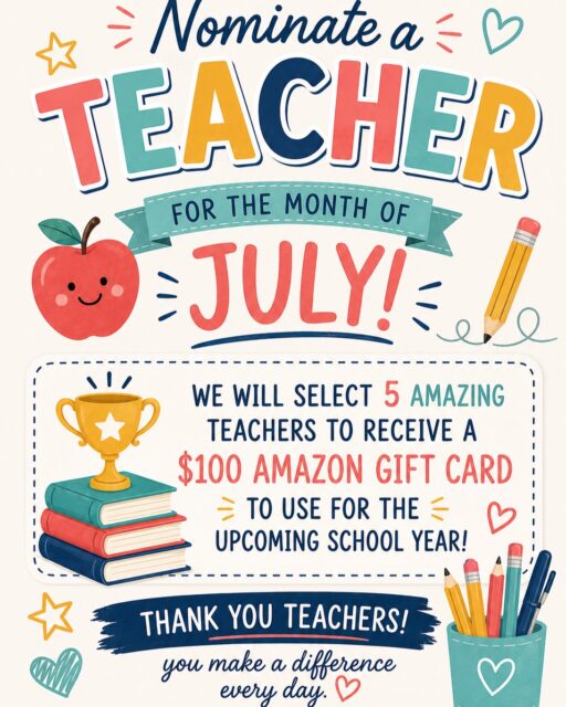🍎✏️ Nominations are still open! ♥️
This July, we’re celebrating the amazing educators in our community by giving FIVE deserving teachers each a $100 Amazon Giftcard to help them get ready for the upcoming school year 📚✨
🍏 To nominate a teacher, simply comment their name, school, and grade they teach below 👇
Nominations are open all month long, and our 5 winners will be selected at the beginning of August! 🩵
#TeacherAppreciation #WeLoveOurTeachers #Community #Orthodontist #Orthodontics #SouthwestFlorida